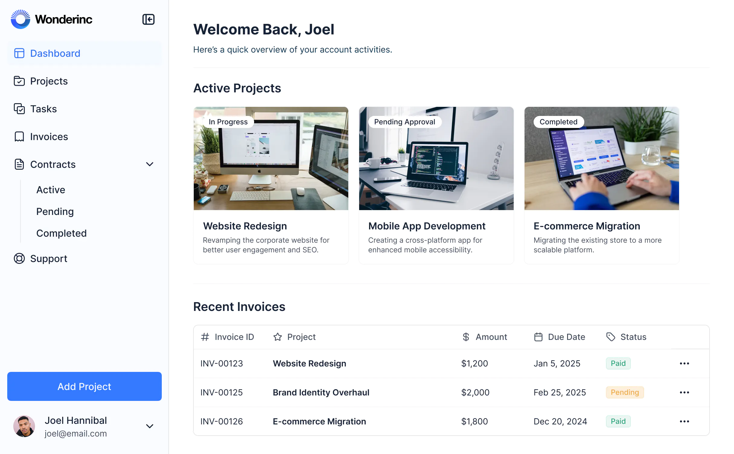 Client portal app interface preview