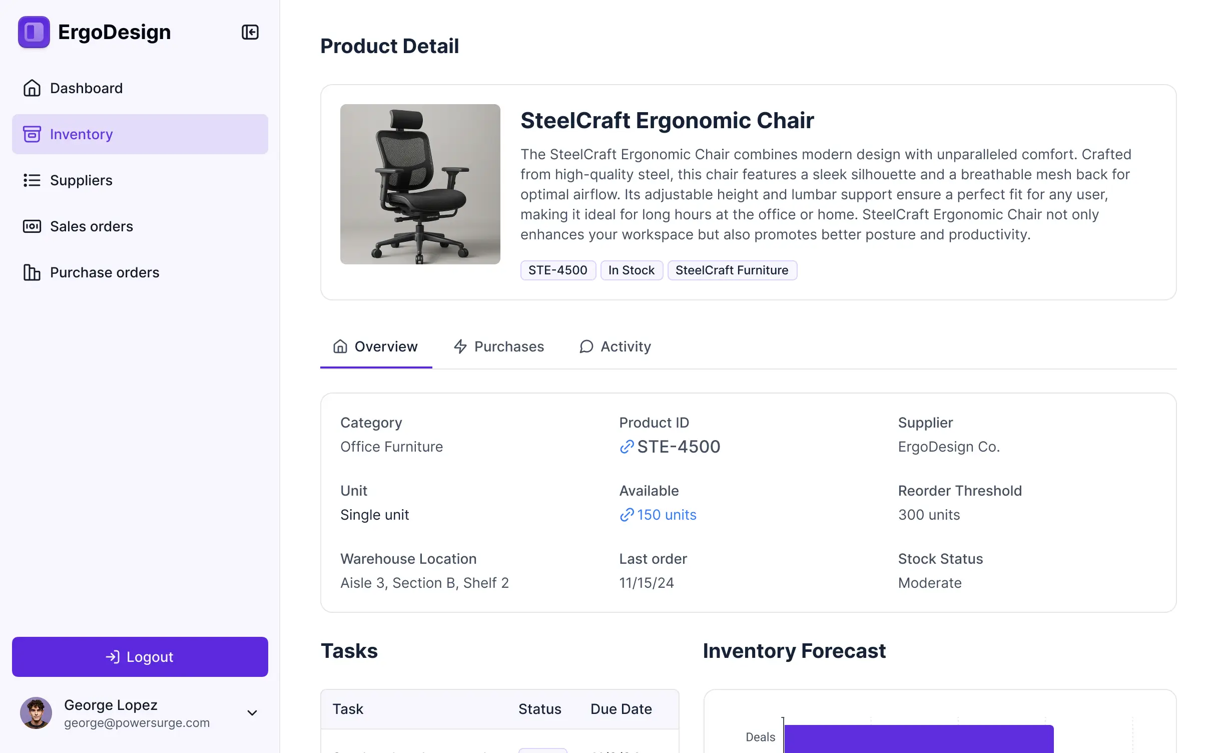 ERP app interface preview